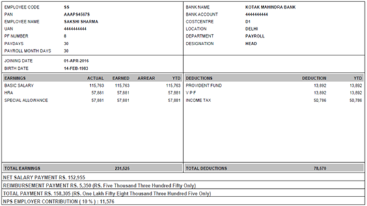India payslip example - Global Insights activpayroll