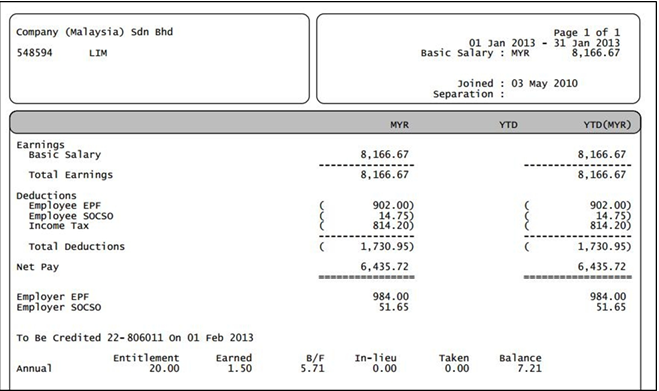 Malaysia payslip example - Global Insights activpayroll