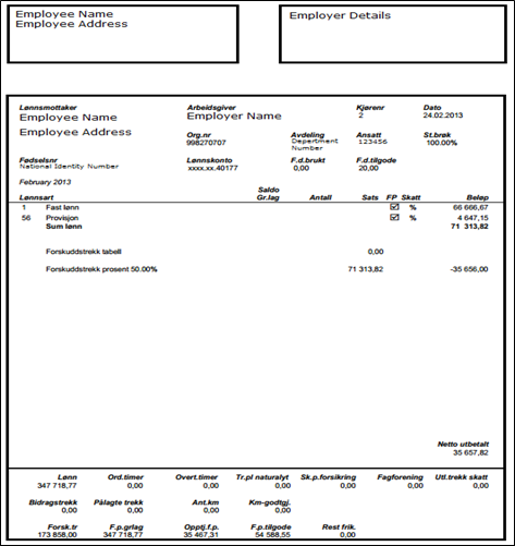 Norway payslip example - activpayroll
