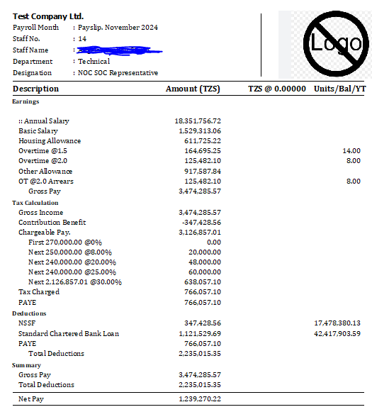Example of a Ugandan payslip