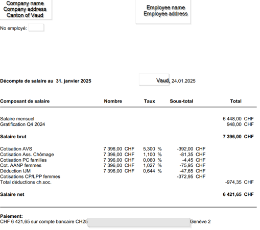 Example of a Swiss payslip