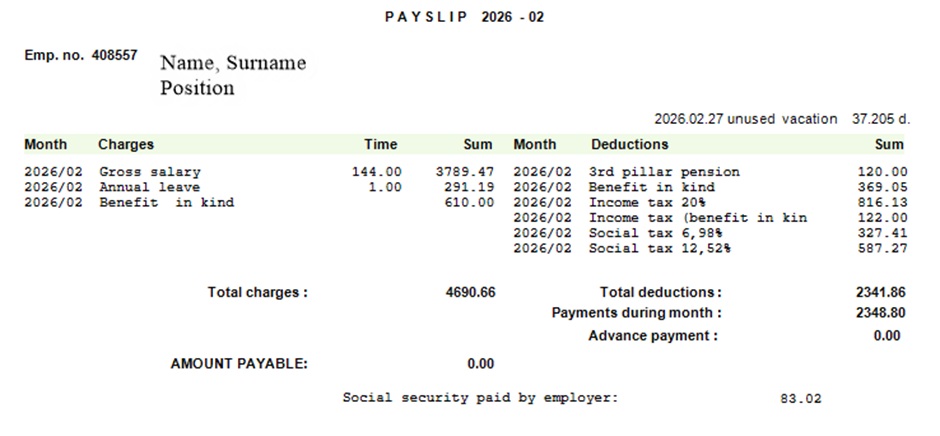 Local language version of a Lithunian payslip