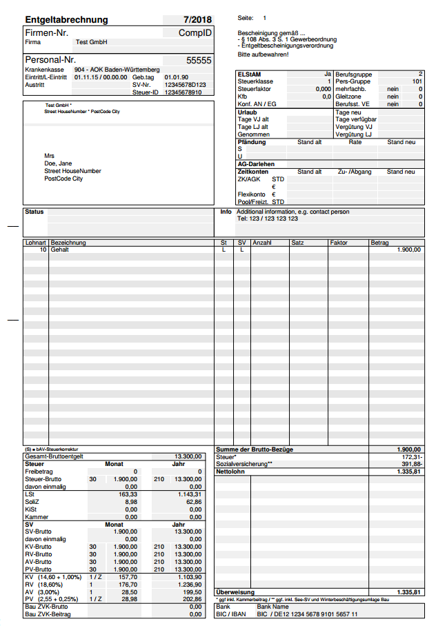 Example of a German payslip