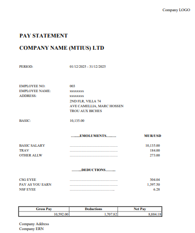Example of a Mauritius payslip
