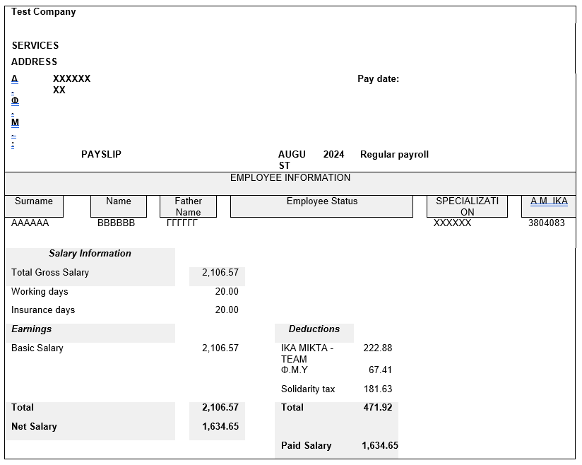 English language version of a payslip